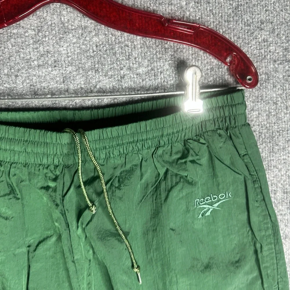 Vintage 90's Reebok Nylon‎ Track Pants Size Medium Green Logo Embroidered